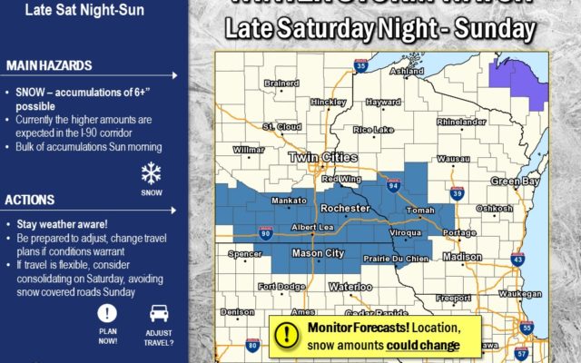 Winter Storm Watch for north-central Iowa late Saturday night into Sunday