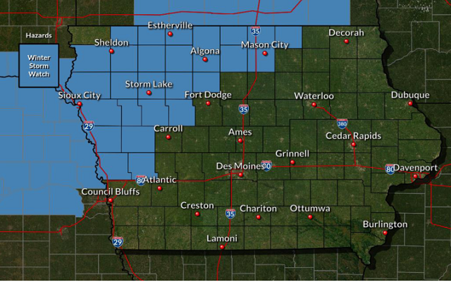 WINTER STORM WATCH remains in effect for portions of North Central Iowa from Sunday Morning through Monday Morning