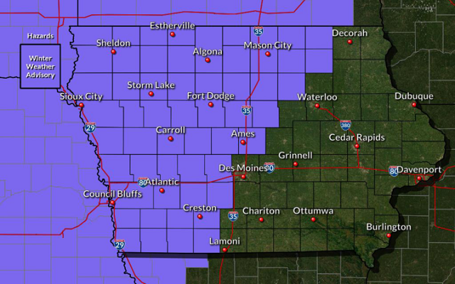 WINTER WEATHER ADVISORY for FREEZING RAIN in effect through early this evening for Northern Iowa.