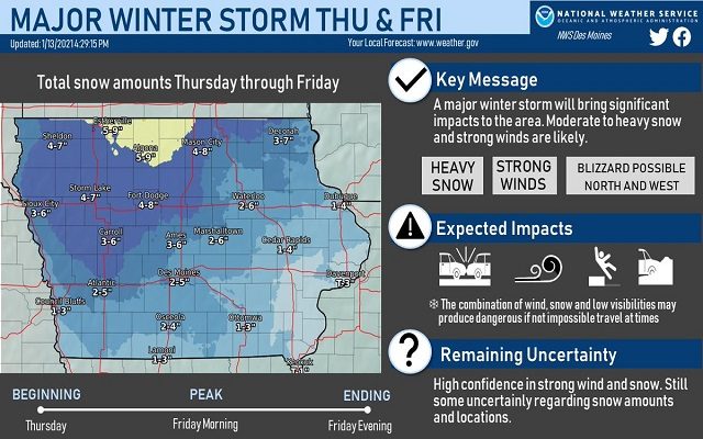 WINTER WEATHER ADVISORY and a WINTER STORM WATCH in effect for northern Iowa Thursday and Friday