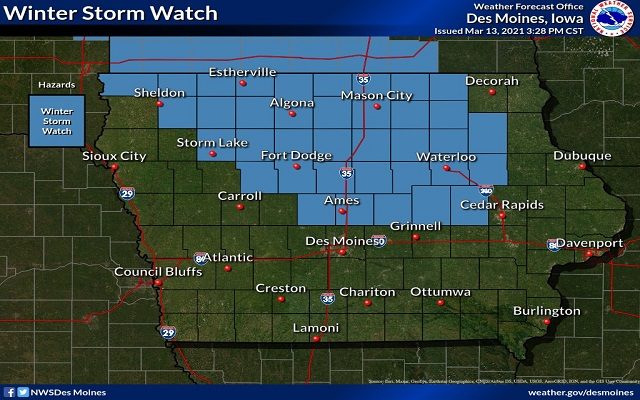 WINTER STORM WATCH from Sunday Night through Monday Afternoon for north Iowa and southern Minnesota