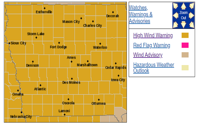 A HIGH WIND WARNING is in effect from Wednesday afternoon through early Thursday morning.