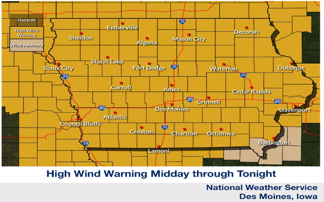 A HIGH WIND WARNING is in effect through early Thursday morning.